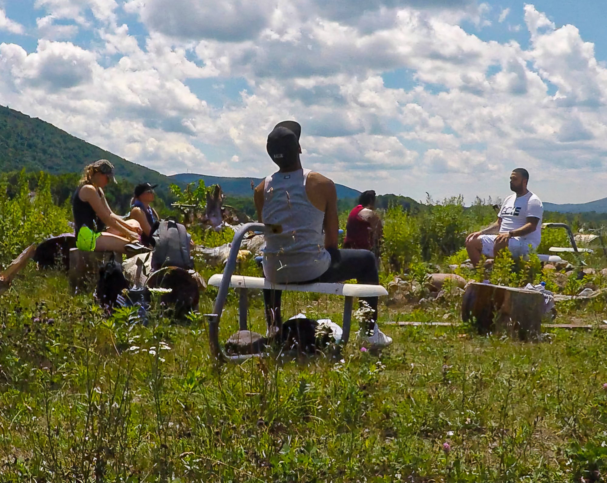 Group meditation on mountain top, Hudson Valley